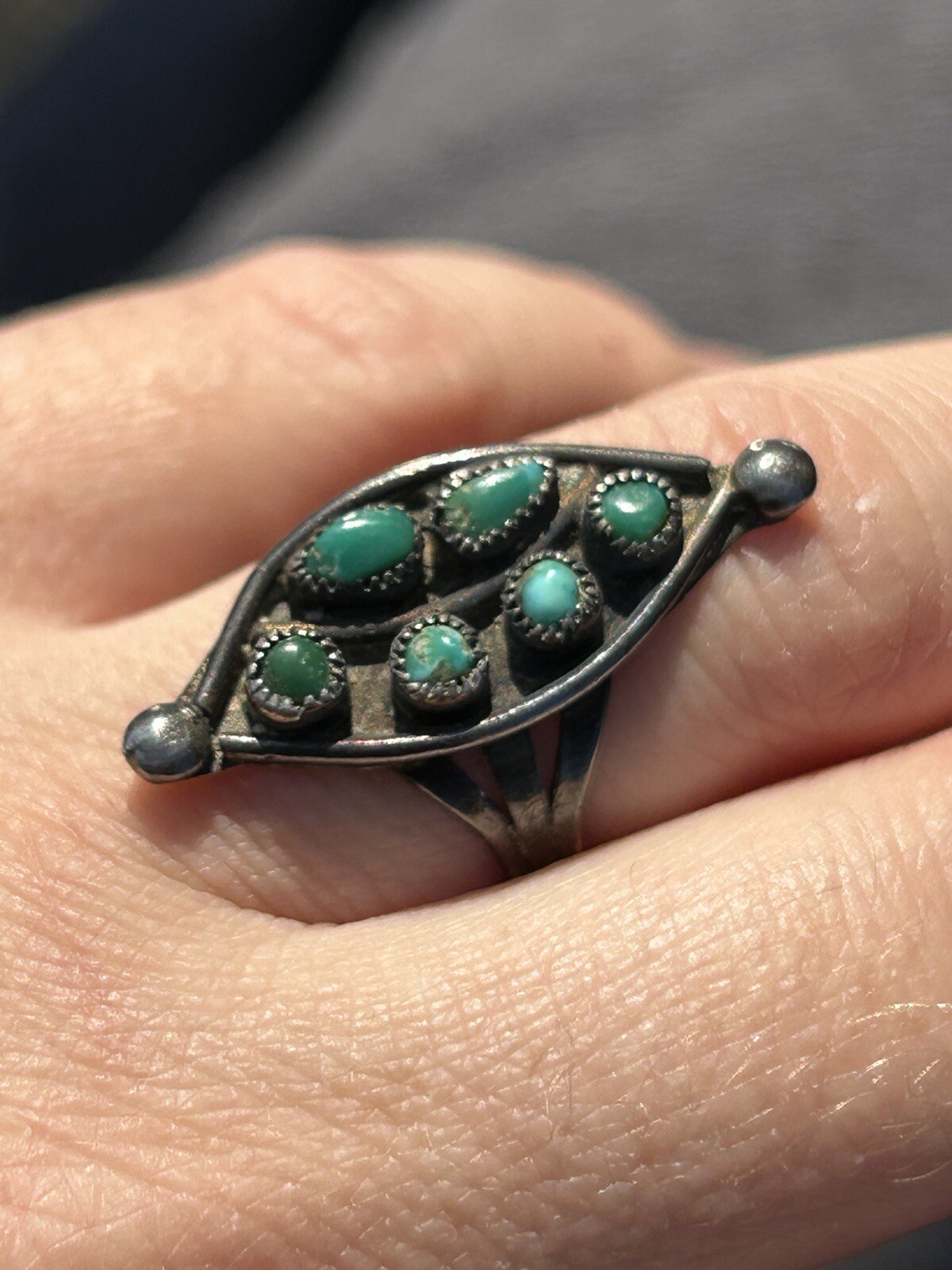Native Sterling Silver Multi Turquoise Navette Ri… - image 10