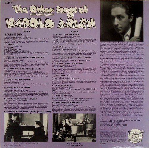 I Love To Singa! (The Other Songs Of Harold Arlen) LP 1986 Jass Records-Jass 7 - Picture 3 of 3
