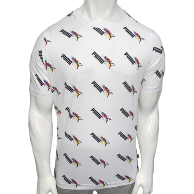 NWT PUMA MSRP $42.99 LOVE WINS AOP MEN'S WHITE CREW NECK SHORT SLEEVE T-SHIRT
