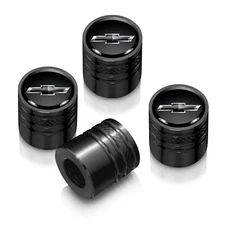 Chevrolet Black Logo Black on Black Aluminum Cylinder Tire Valve Stem Caps