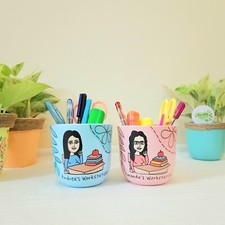 Custom Bitmoji-Inspired Workstation Pen Holder   Personalized Desk Organizer