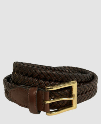 Club Room Leather Braided Belt - Tan - 38