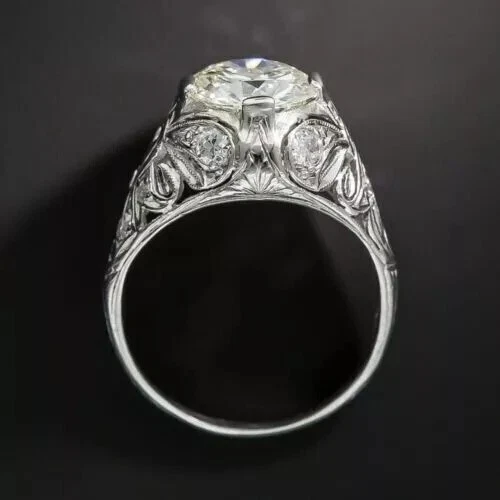 Anillo de compromiso de plata de ley 925 Art Deco vintage de diamantes creados en laboratorio de 2,85 quilates Foto 3 de 4