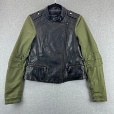 Therapy By Lane Crawford Women's Black Moto Faux Leather Green/black Jacket Sz M