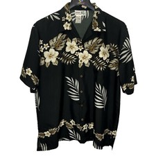 VTG Makani Hawaiian Shirt Sz Large Mens Button Up, Short Sleeve, Pocket, Black