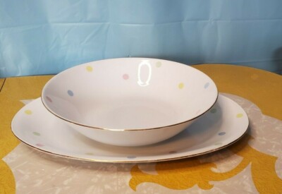 Seltmann Weiden Bavaria Isolde Easter Pastel Polka Dots Serving Bowl And Platter
