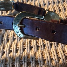 Fossil Womens Belt S Brown Leather And Gold Hammered Metal