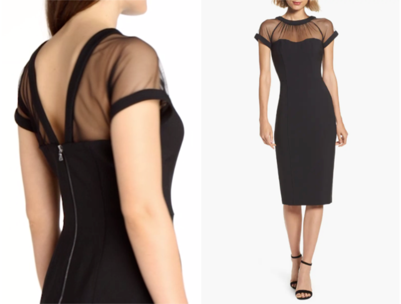 maggy london illusion yoke crepe cocktail dress ILLUSION YOKE FIT & FLARE W/ PUFF SLEEVES Maggy London