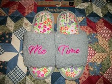 Dearfoams Women's Size L 9-10 Gray Sherpa Me Time Open Toe Slide Slippers