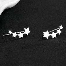 925 Sterling Silver Curve Link Star Ear Climber Crawler Sweep Earrings Girl Gift
