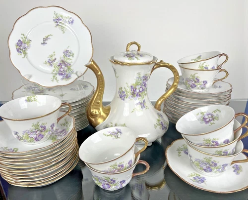 LIMOGES CORONET Partial Coffee Service Lily Of The Valley Stocks Flowers 43 pcs
