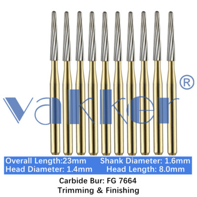 Vakker 10PC Dental Round End Taper Carbide Burs Trimming & Finishing FG7664 Bur