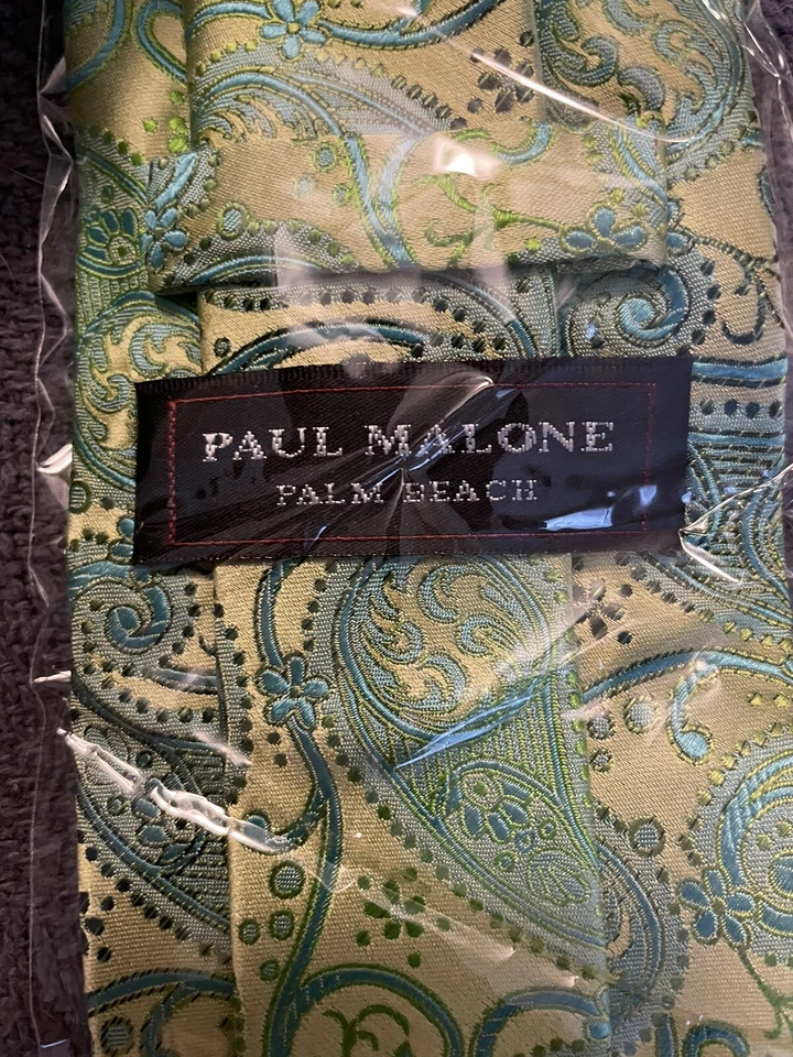 Paul Malone Palm Beach Hecho a Mano 100% Seda Con Bolsillo Cuadrado Hecho en China Largo Foto 3 de 4