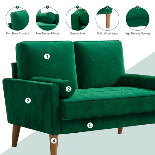 2-Sitzer Sofa Couch Loveseat Holzbeine Couch 121 x77 x87 cm Büro Armrest Lounge - Bild 2 von 9