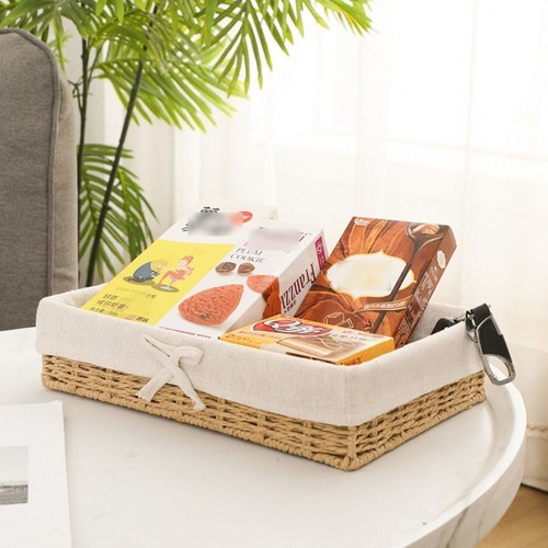 Rectangular Handmade Rattan Storage Baskets Bow Weaving Storage Tray Bread - Picture 4 of 14