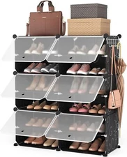 ROJASOP Portable Shoe Rack Organizer 6-Tier 24 Pairs, 2 by 6 black 
