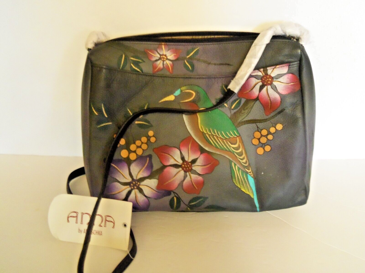 ANNA BY ANUSCHKA Leather Handbag Bird Floral Multicolor Hand