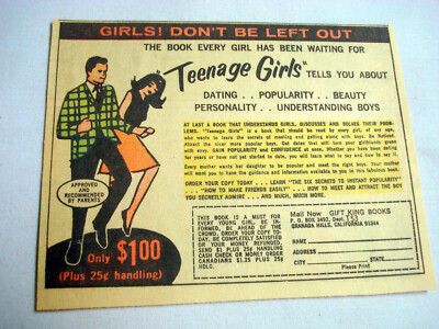 1967 Color Ad Teenage Girls Book, Gift King Books, Granada Hills, California