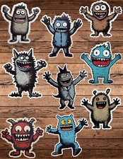 Funny Cartoon Monster Die Cut Vinyl Stickers Set Notebook Laptop Waterbottle