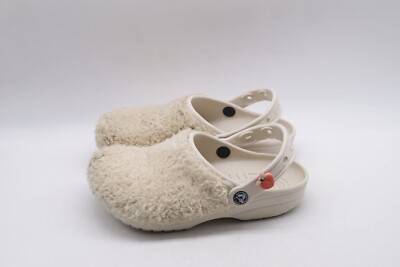 Crocs Classic Fuzz Mania Clog Slip On Shoes Off White Cream  display picture 2
