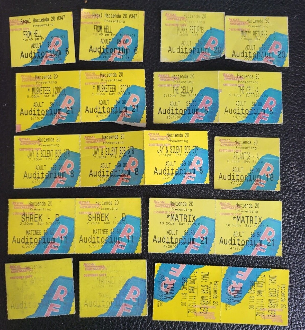 Regal cinemas Vintage Movie Ticket Stubs Personal Collection Conditions