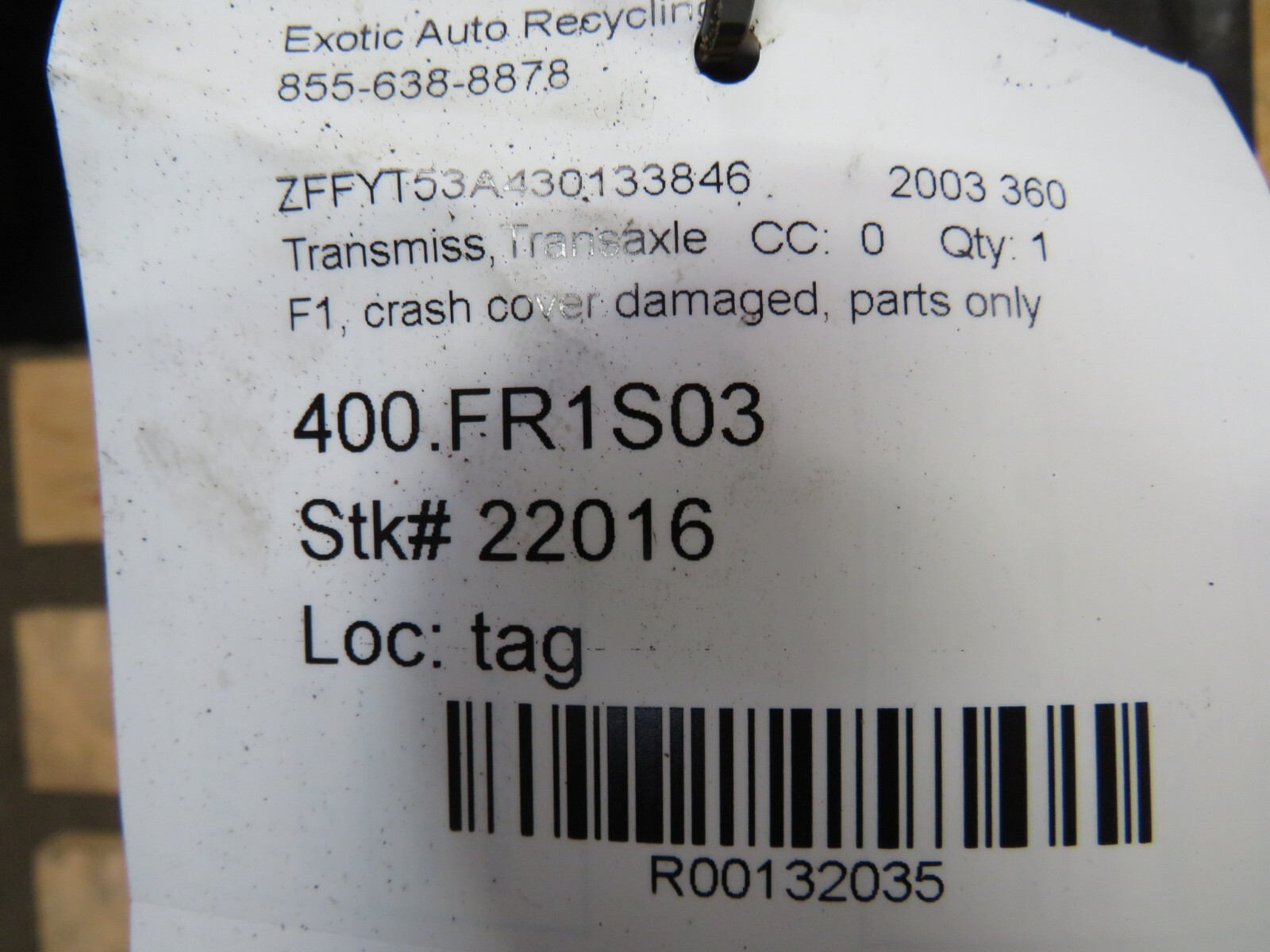 Ferrari 360, Transmission / Transaxle, Dmg, Parts Only, Used