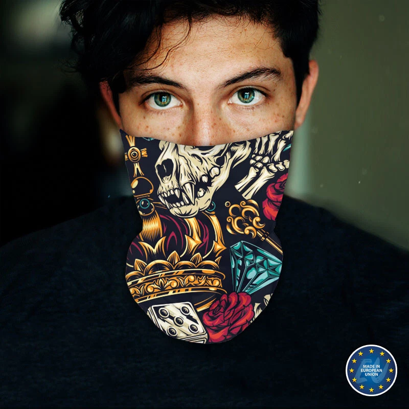 Washable Fabric Face Cover Neck Gaiter Unique Skull Crown Design EU Made - Image 3 of 4