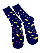 Outer Space Socks Spaceship Planets Two Sizes Navy Blue Unisex His Hers