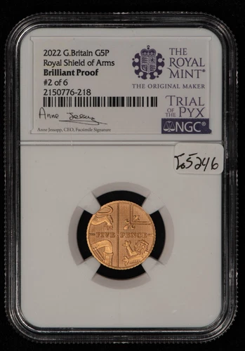 2022 G Britain 5p Gold Royal Shield Arms NGC Brilliant Proof .1861 AGW - G5246