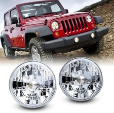 Universal 5 Round Conversion Headlights Replacement Chrome Clear Glass Lens