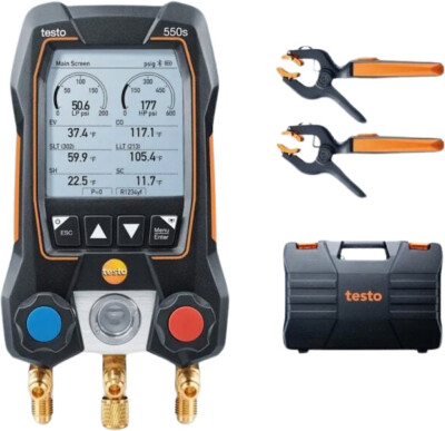 Testo 550s Smart Digital Manifold Kit with 1 x Wireless Testo 115i Pipe Clamp...