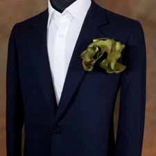 NEW - Men's 2-in-1 Pouf Round Pocket Square - Peridot Green Satin