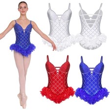 Women Sleeveless Latin Ballroom Dance Leotard Bodysuit Feather Unitard Clubwear