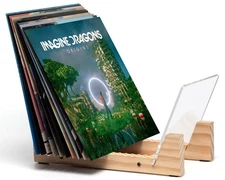 Vinyl Record Storage Holder, Solid Wood Clear Acrylic Stand, 50 Album Display