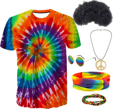 Hippie Costume Outfit for Men Women 60S 70S Costume Accessories Tie Dye T-Shir