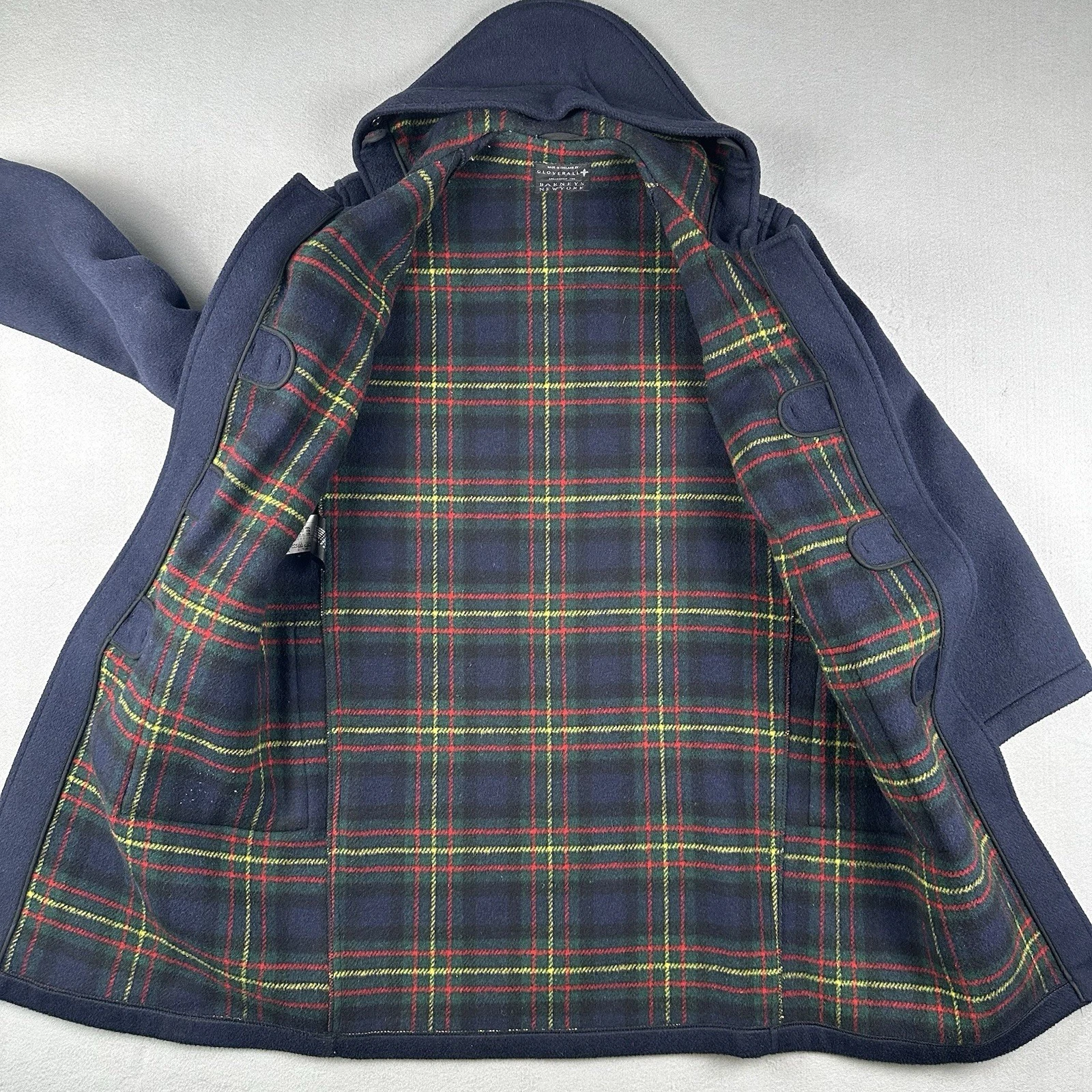 Gloverall Duffle Coat Men’s Small Navy Blue Wool Toggle Hooded Tartan England - product detail image 13