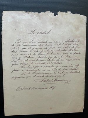 Anibal Dominici Note Andres Bello 100 Anniversary (1881 Facsimil)