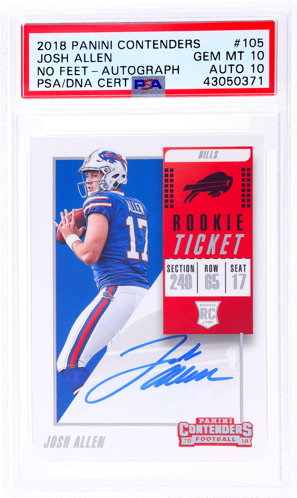 2018 Panini Contenders Josh Allen Rookie Ticket Auto #105 PSA 10/10 Rookie RC