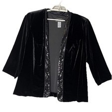 Alex Evenings Jacket Velvet Womens 1X Black Sparkle Sequins Event Dressy Soft