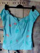 BNWT L 14 BANNED TIME LAPSE FLAMINGO TOP 50S ROCKABILLY RETRO DOLORES STYLE