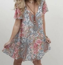 Show Me Your Mumu Kylie Mini Dress Grey Gardens Boho Floral Women’s Size Large