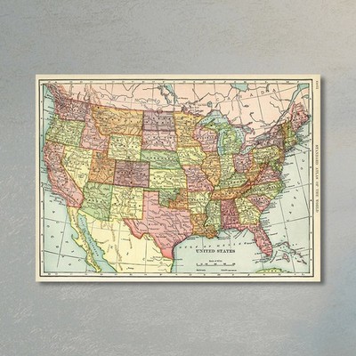 Large Detailed Vintage Map Of United States Art Poster Canvas Wall Print