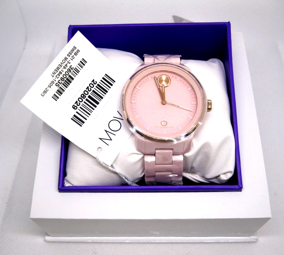 Movado Bold VERSO Pink Ceramic Rose Gold Accents Women's Swiss Made Watch3600935 - Image 3 of 4