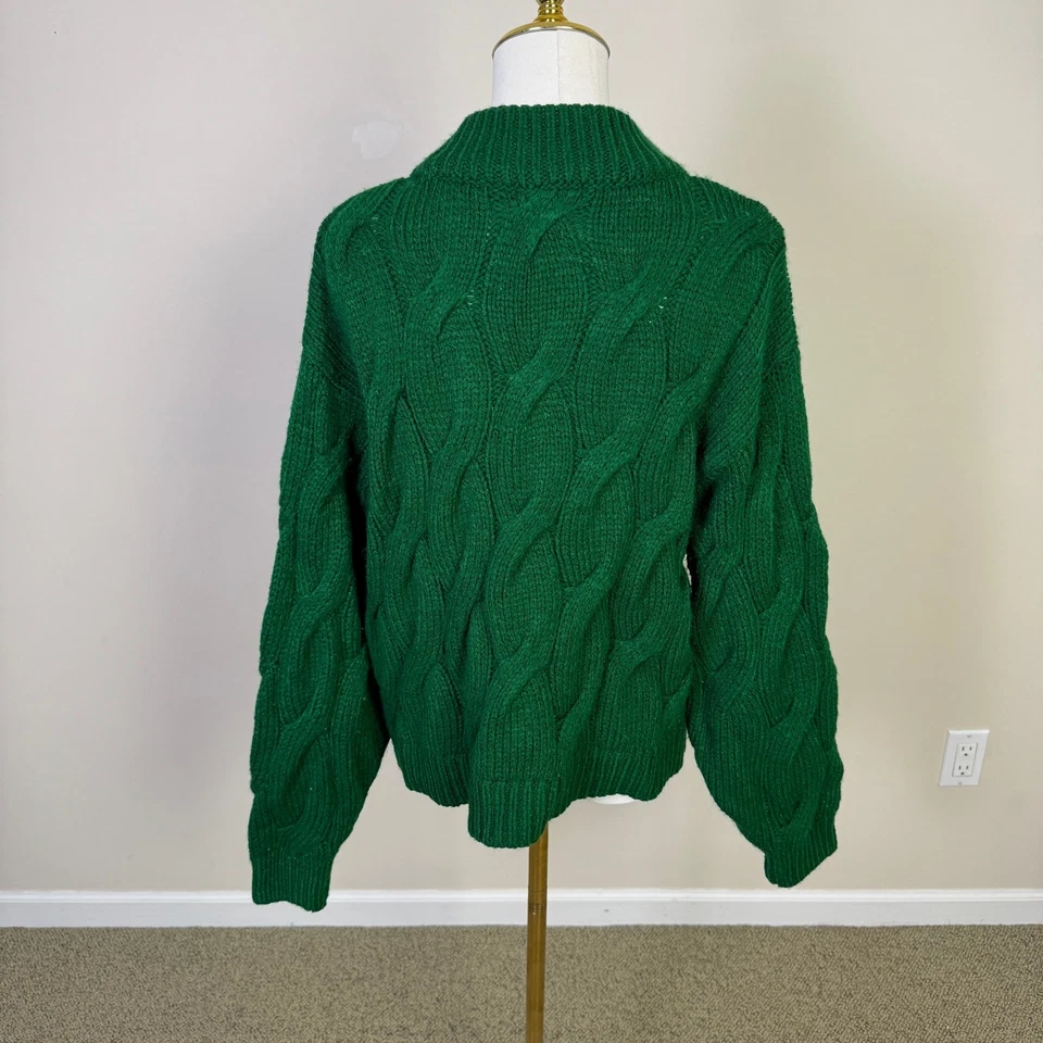 H&M Cable Knit Wool Emerald Green Mock Neck Sweater US Womens M - Image 3 of 4