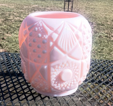 Fostoria Large Pink Milk Glass Brazilian Vase 1950s Fan Rosette Rare Beautiful