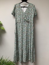 Fat Face Green Maxi Dress Size UK 10 Ditsy Floral Short Sleeve V Neck