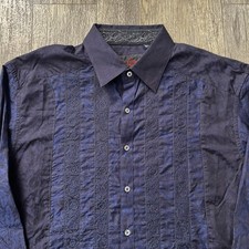 Robert Graham Shirt Mens 2XL Blue Paisley Jacquard Button Up Long Sleeve Dress