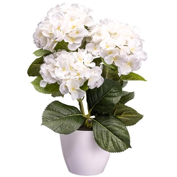 artplants Kunstblume Hortensie Slorfin Im WeißEn Kunsttopf, Weiß, 30Cm-image