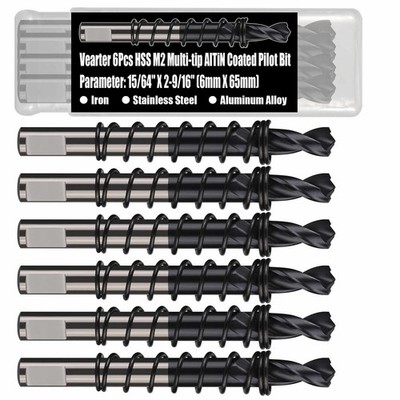 Vearter 6pcs HSS M2 Centering Drill Bit Set Pilot Drill Bit for Metalworking