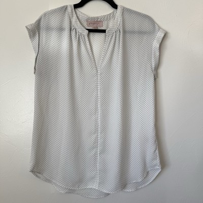 Philosophy Short Sleeve V-Neck Blouse Small White With Black Polka Dots